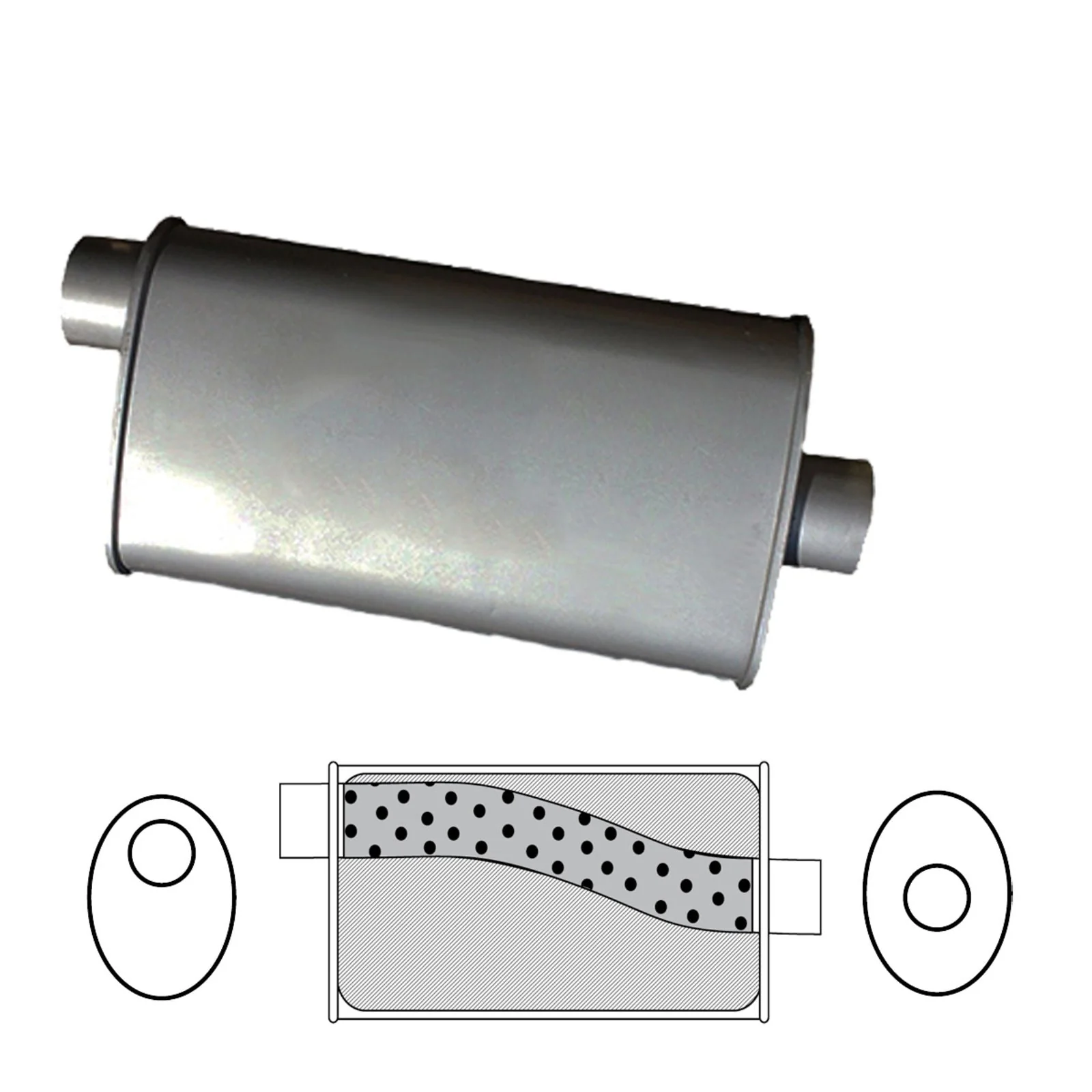 Redback - 2.5" Universal Muffler Offset/Centre 14x10x4 Oval Aluminised