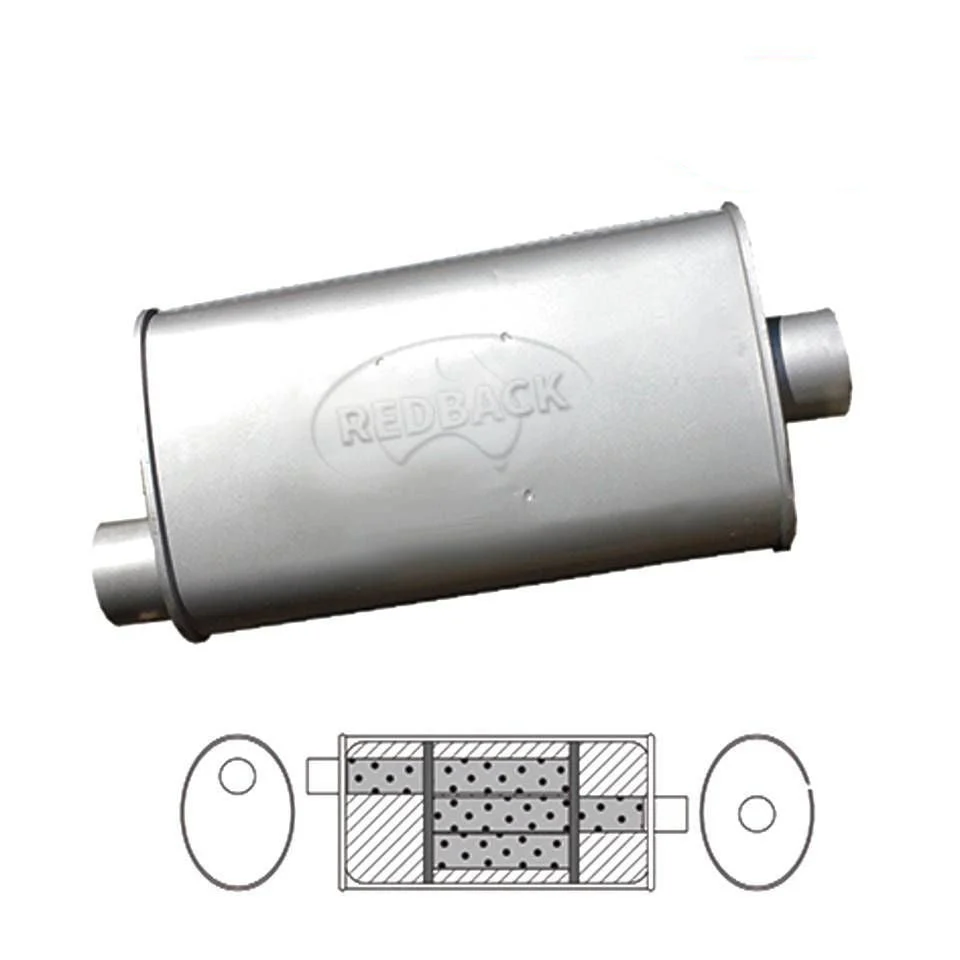 Redback - 57mm Chambered Muffler Offset/Centre 406x254x102mm Oval Aluminised Steel