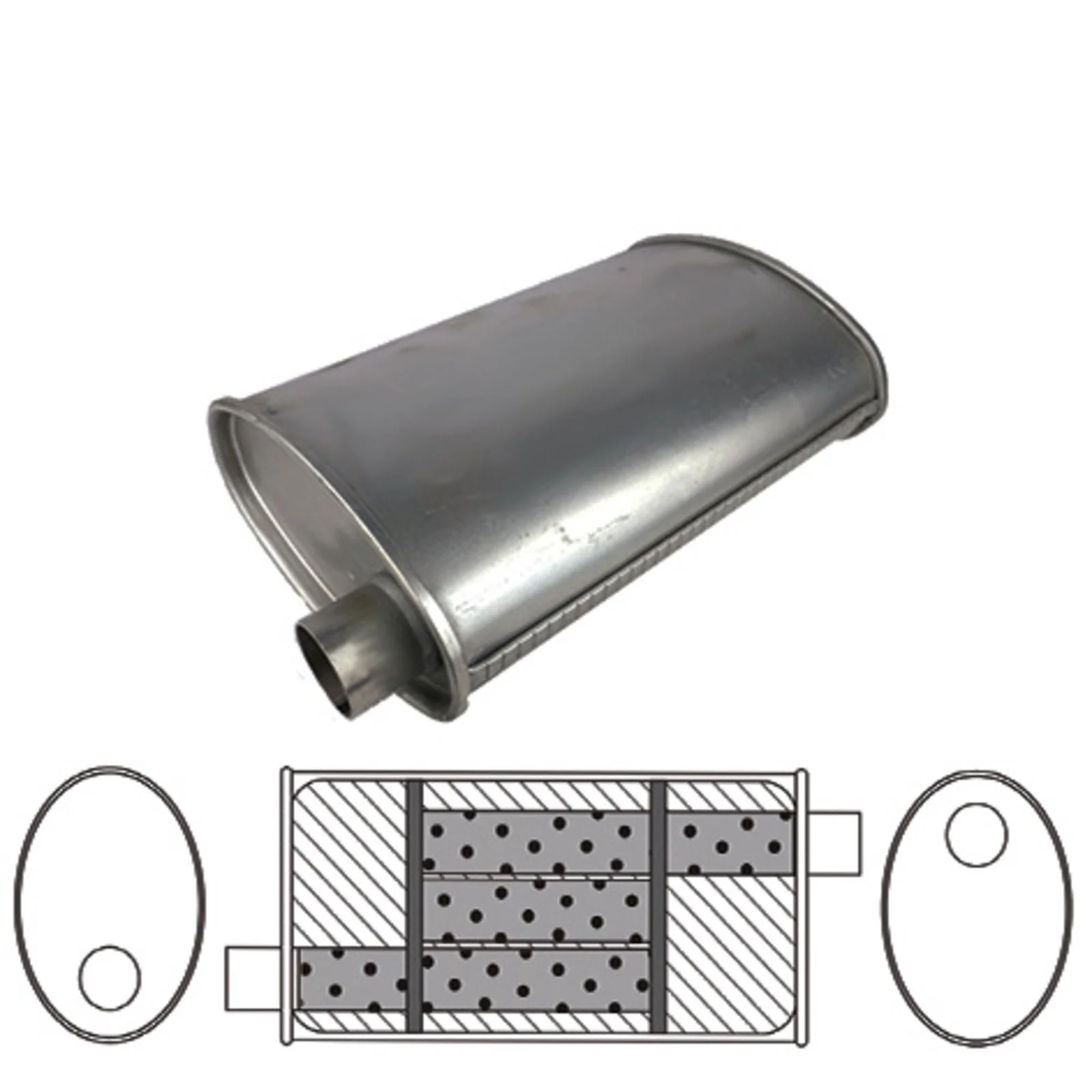 Redback - 2.5" Universal Muffler Offset/Offset 16"x10"x4" Oval Aluminised Steel