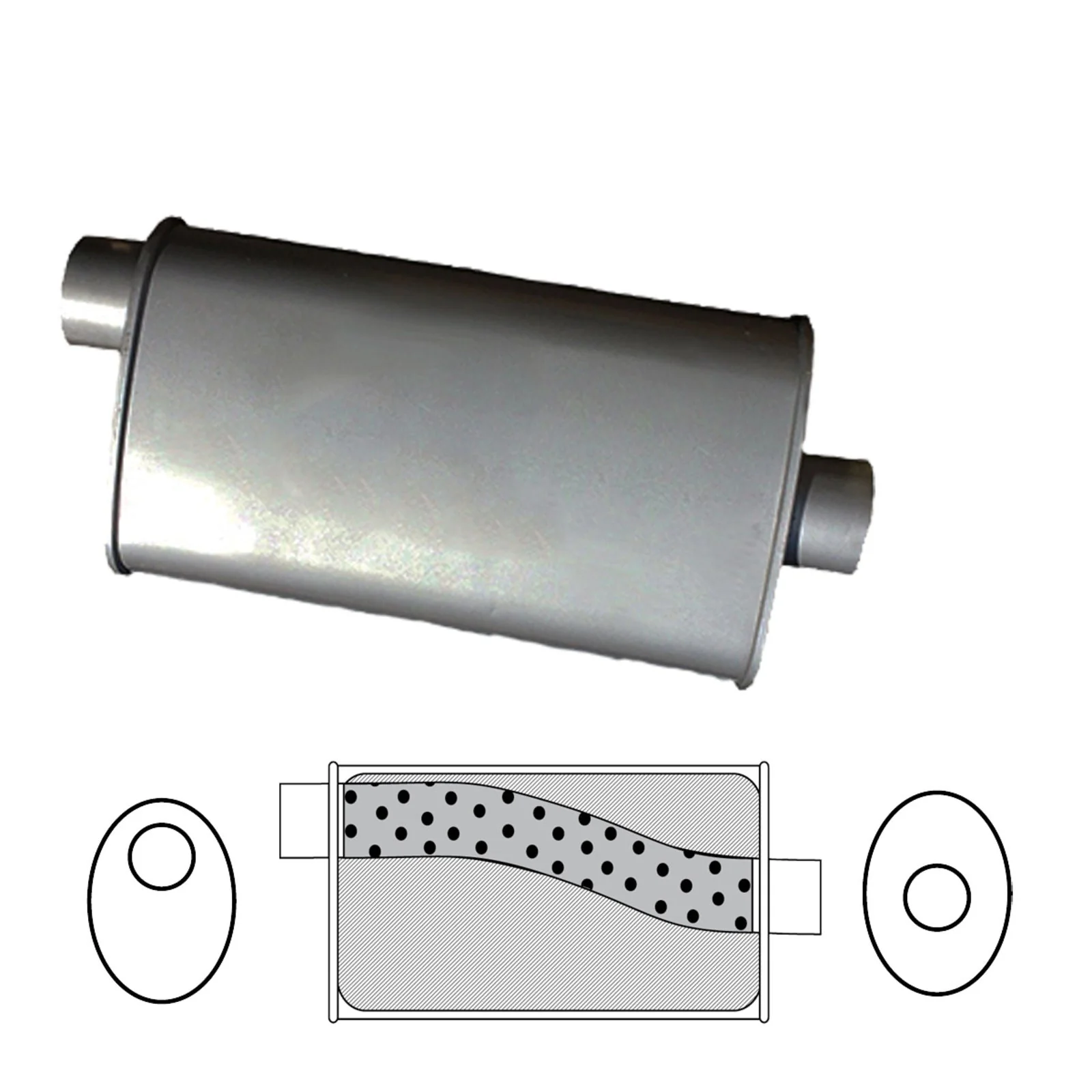 Redback - 2 1/2" Megaflow Universal Muffler Offset/Centre 16"x11"x6" Oval Aluminised Steel - Image 2