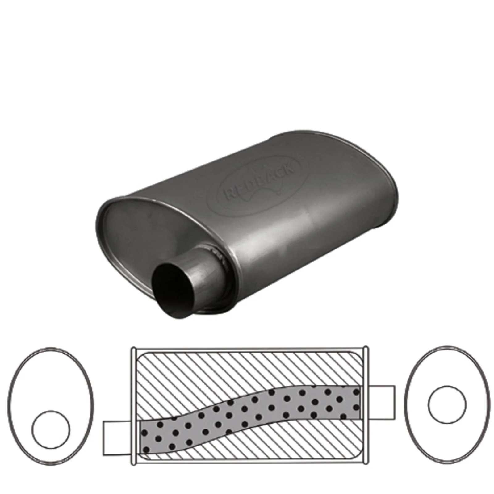 Redback - 3" Universal Muffler Offset/Centre 16"x11"x6" Oval Aluminised Steel