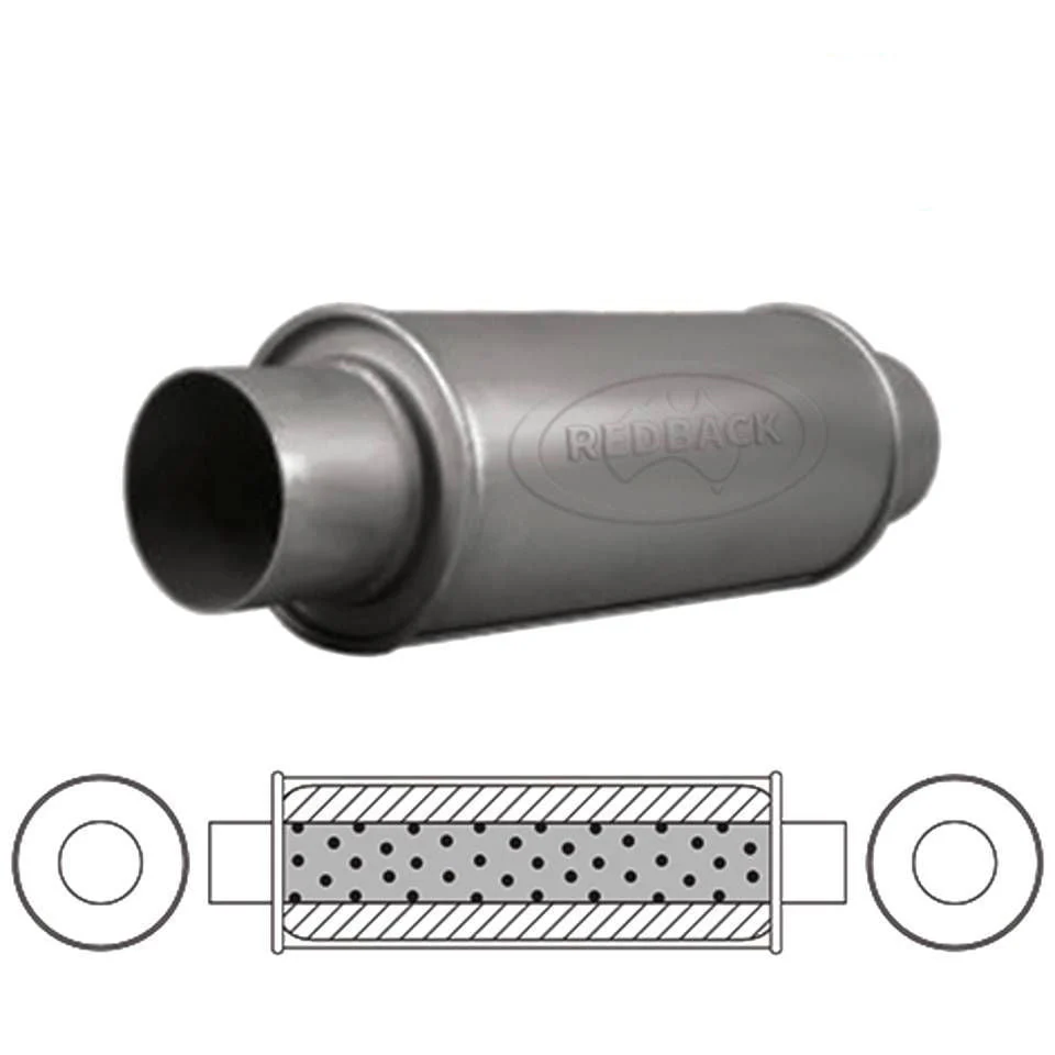 Redback - 2.5" Glass Packed Muffler C/C 12"x5" Round 409 Stainless Steel