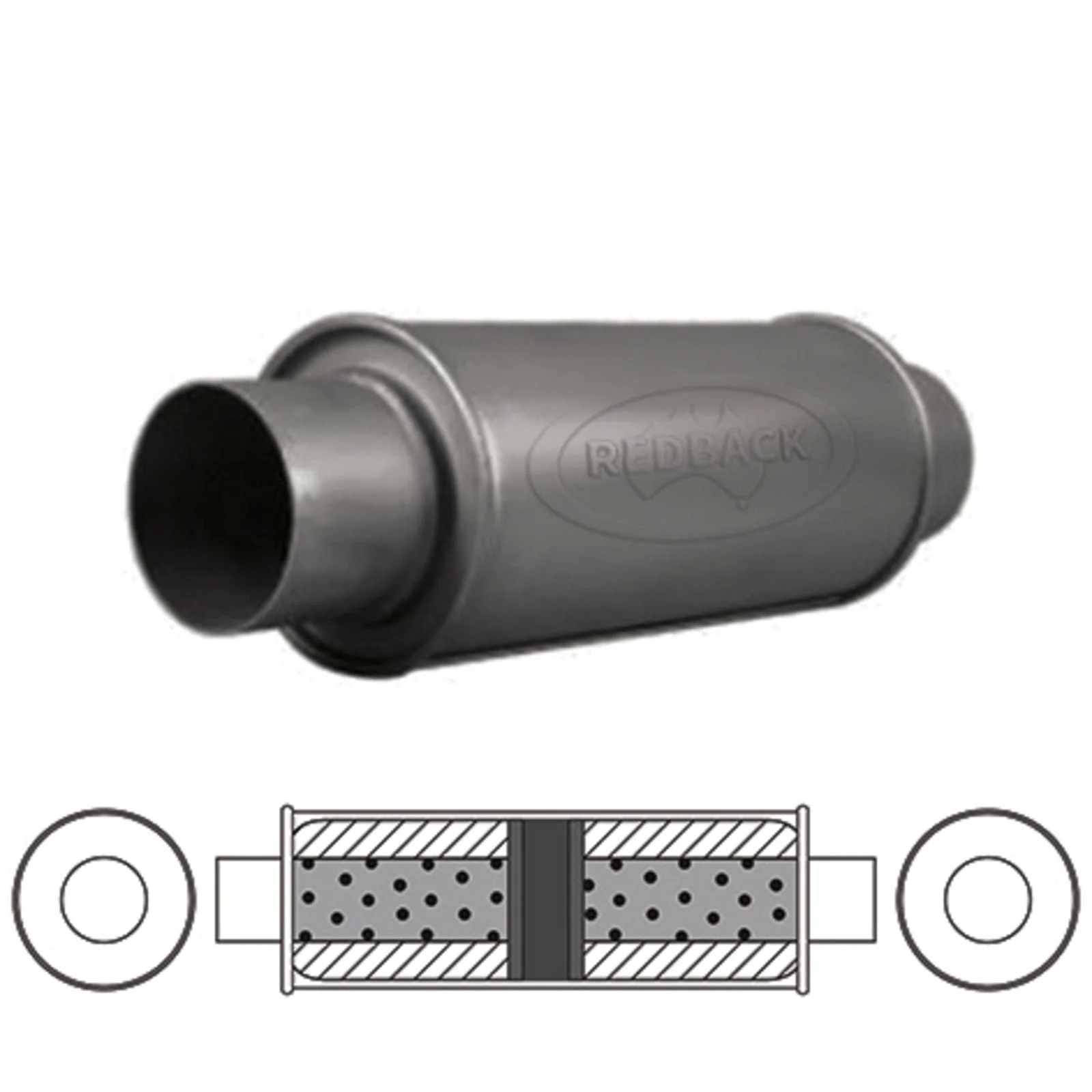 Redback - 3" Chambered Muffler Centre/Centre 12"x5" Round Aluminised Steel