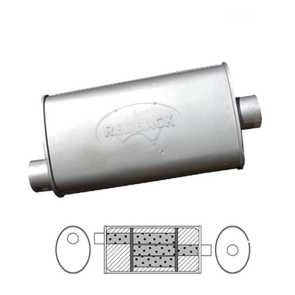 Redback - 2 1/4" Universal Muffler Offset/Centre 14"x8"x5" Oval Aluminised Steel