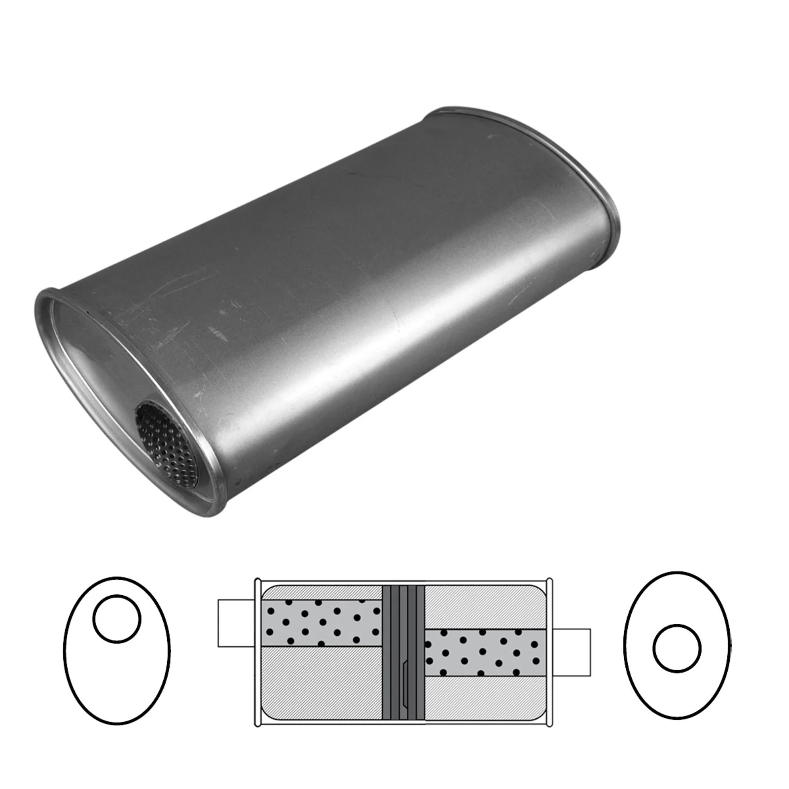 Redback - 3" Baffled Universal Muffler Offset/Centre 355x203x127mm Oval Aluminised