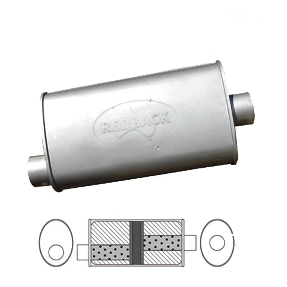 Redback - 3" Chambered Universal Muffler Offset/Centre 14"x8"x5" Oval Aluminised Steel