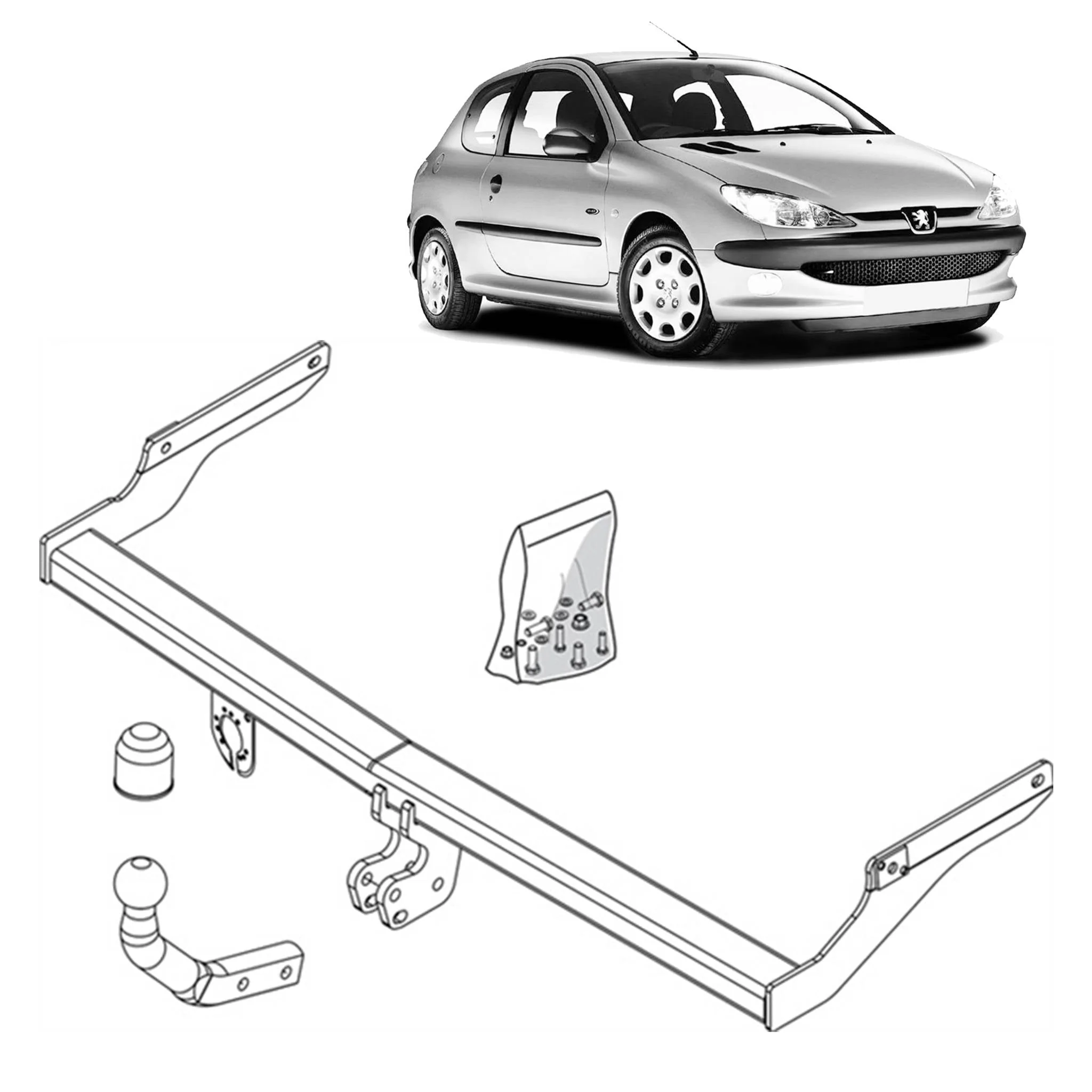 BRINK | Fixed European Swan Neck Towbar | Peugeot 206 Hatchback Wagon CC 1998–2007 | BR-406900
