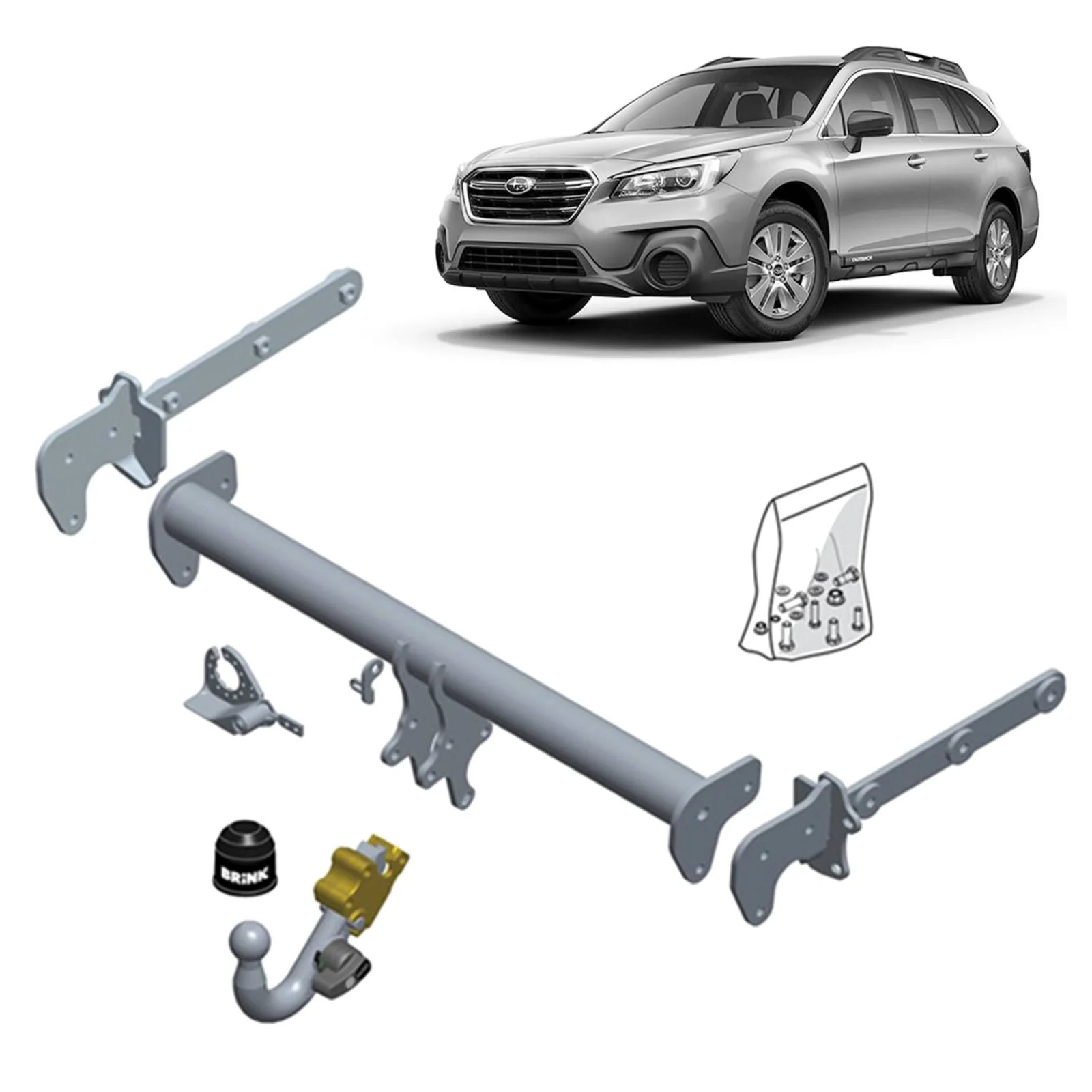 BRINK | Diagonal Detachable Towbar & Universal Wiring Kit | Subaru Outback BS Series Wagon (2014–2019) | BR-597000-K301