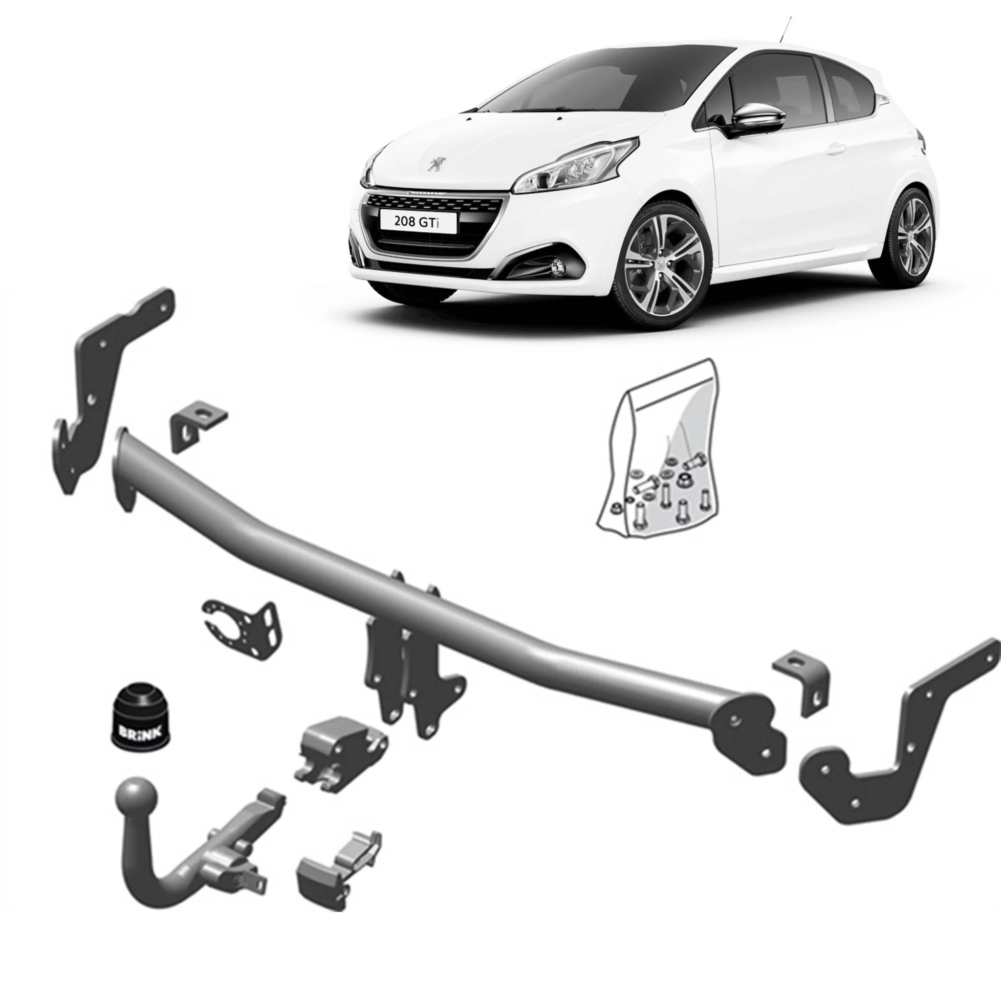 BRINK | European Diagonal Detachable Towbar | PEUGEOT 208 Hatchback UB, UJ, UP, UW, CA, CC 2012–ON | BR-556100
