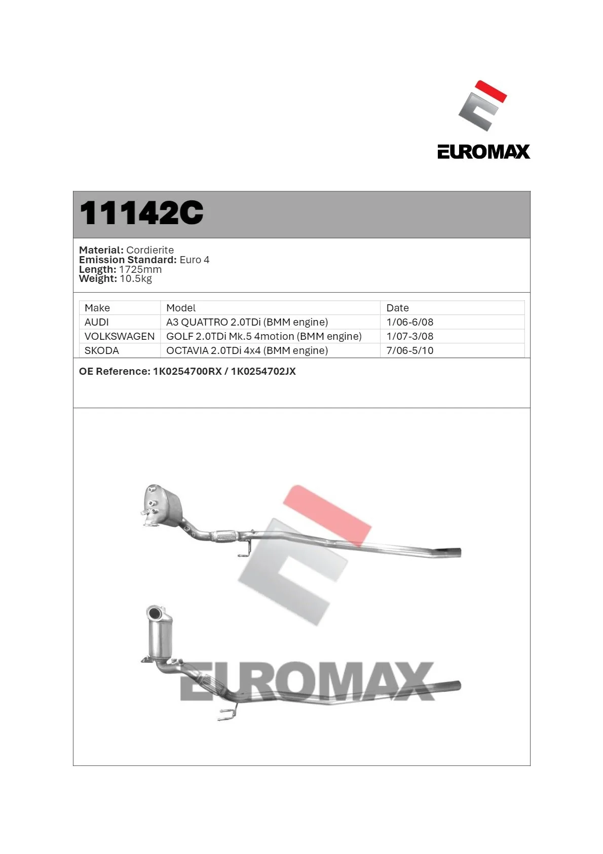 Euromax Diesel Particulate Filter Skoda Octavia 2.0L BMM Scout 4WD Wagon 2006–2013 - 11142C - Image 2