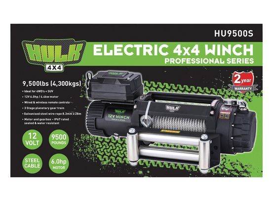 Hulk 4X4 - ELEC WINCH 12v PROFESSIONAL SERIES 9500lbs STEEL CABLE - Image 7