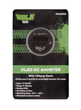 Hulk 4X4 - OLED AMMETER 12/24v DC 0-100a 29mm DIA WITH SHUNT AMBER LED - Image 7