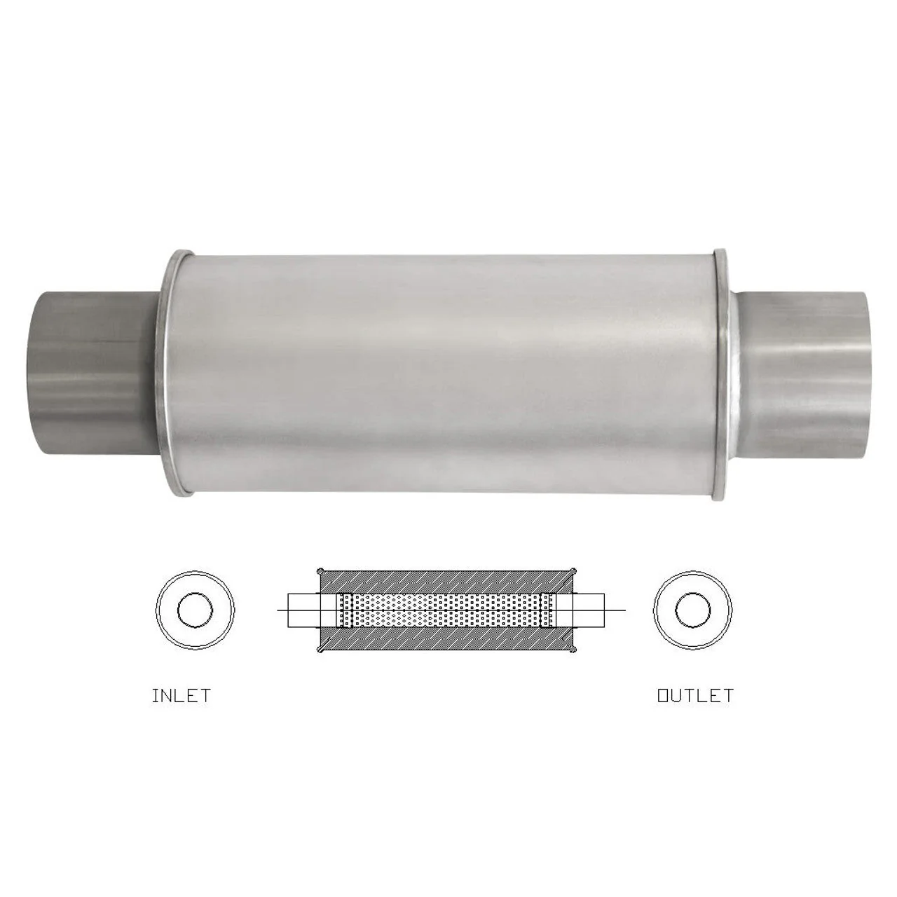 MSA Universal Muffler - 3.5" Inch 6" Round X 14" Long Straight Through