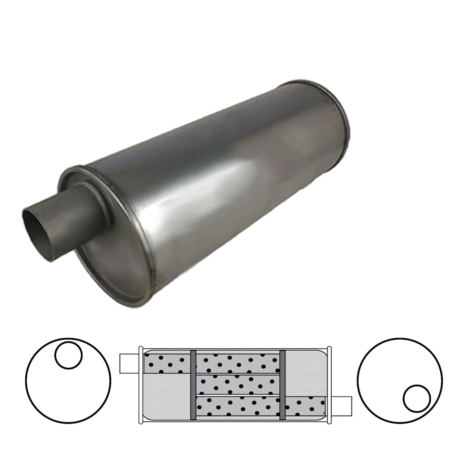 REDBACK | Triflow Triple Flow Muffler 8" Round 18" Long 2.25" ID Offset/Offset | M815R