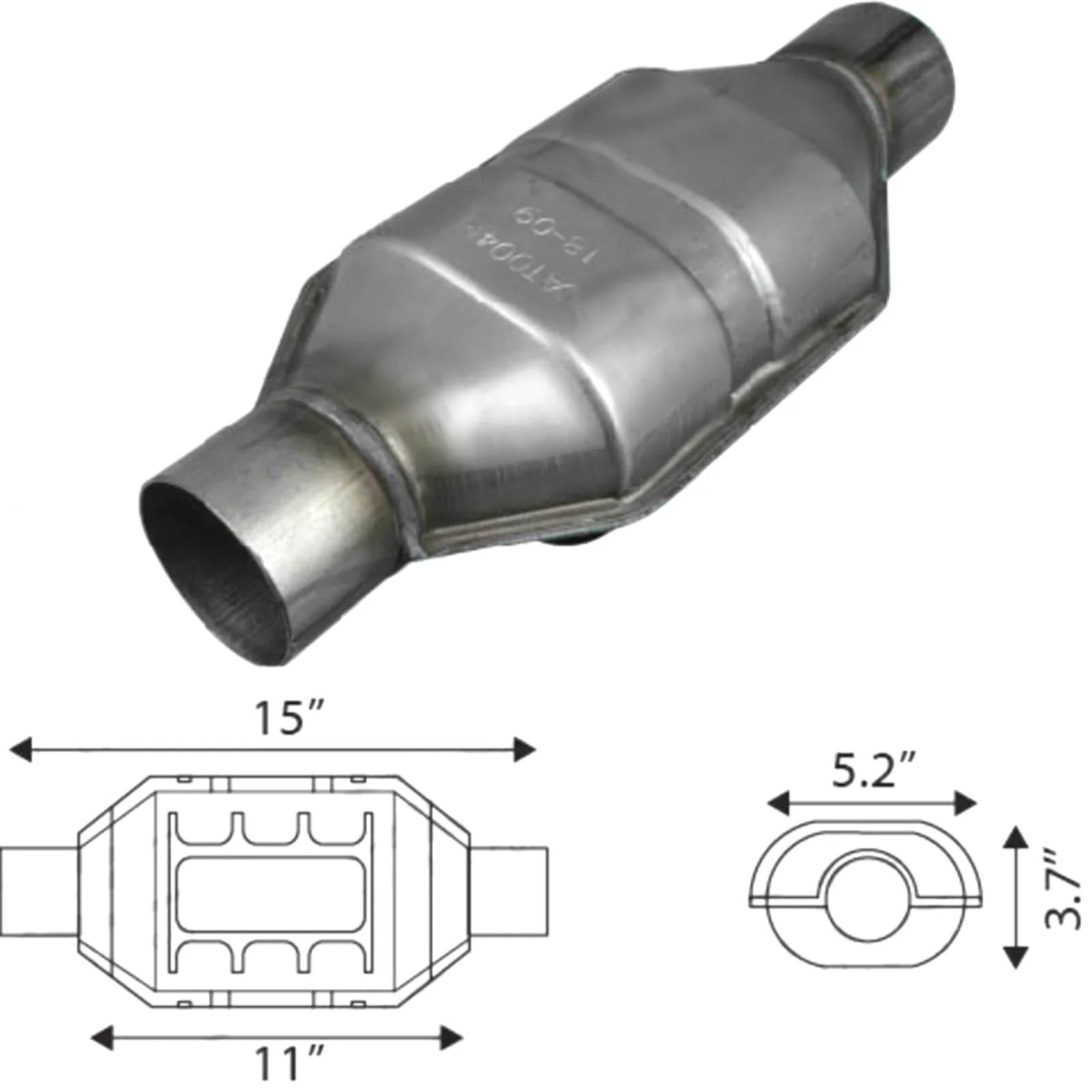Redback - 2.5" Catalytic Converter Centre/Centre Standard Oval Metallic Euro II Aluminised