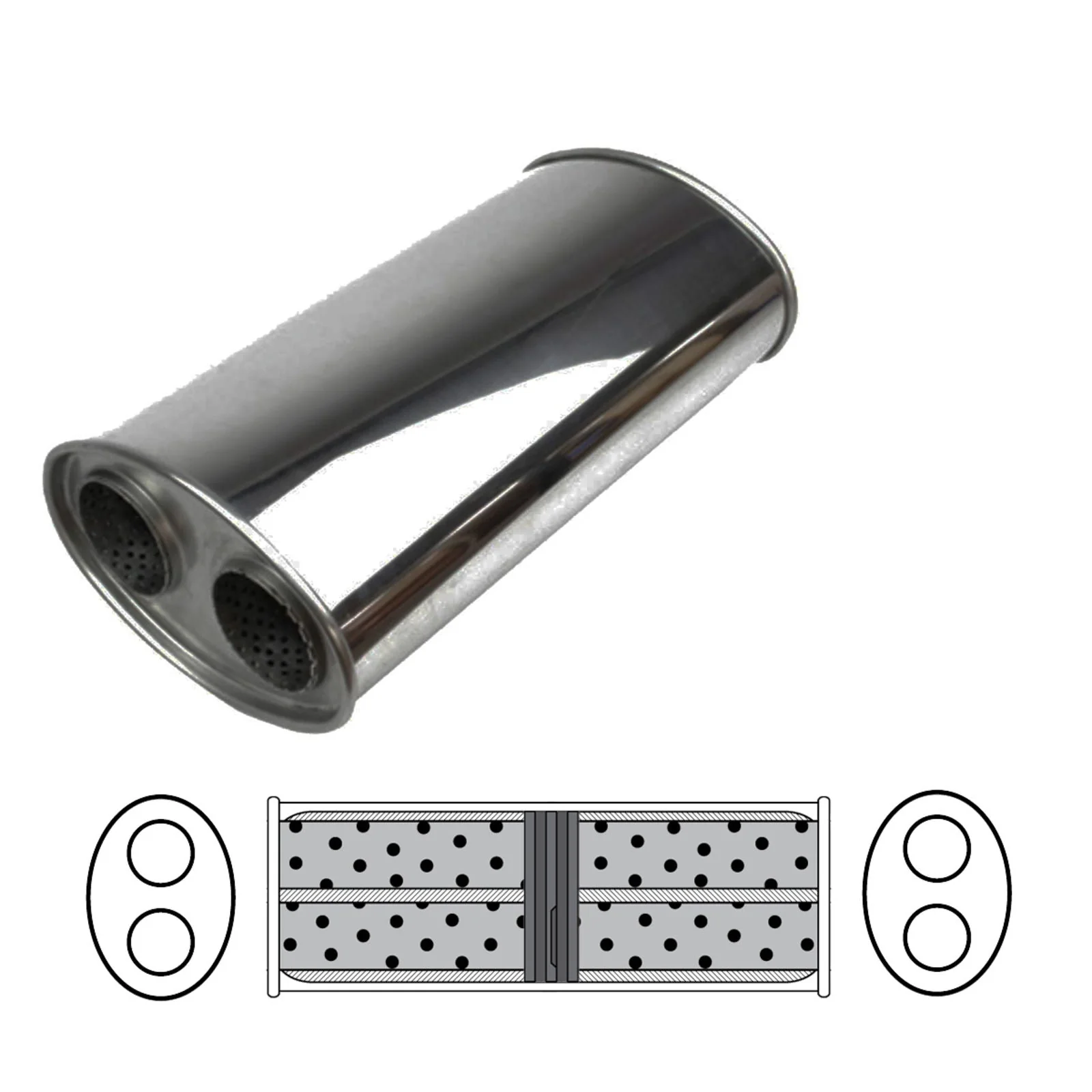 REDBACK | Twin In/Twin Out Sports Muffler 8"x4" Oval 16" Long 2" ID | J536X