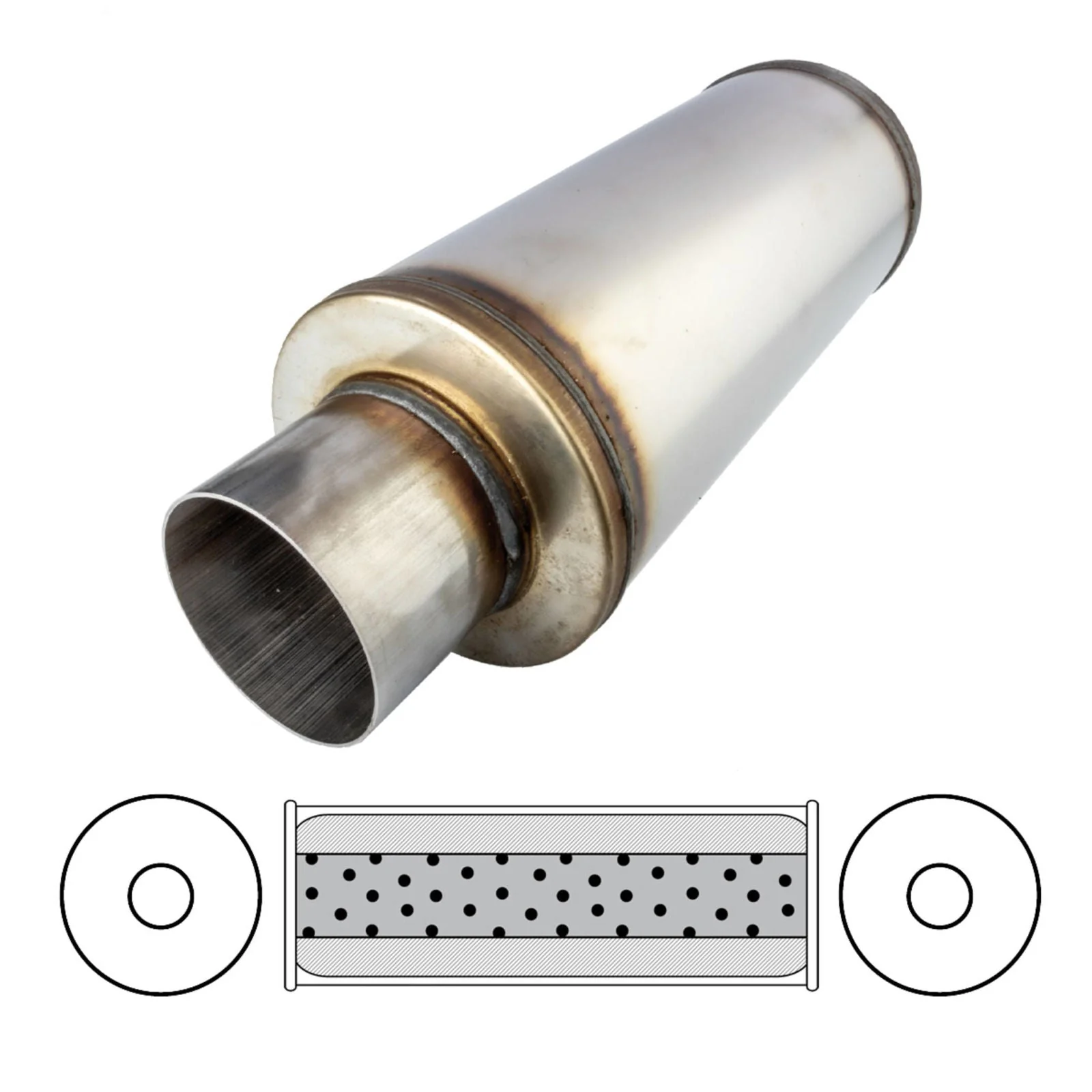 REDBACK | 3.5" ID Megaflow Performance Muffler 6" Round 14" Long 409 Stainless | STR8219-409
