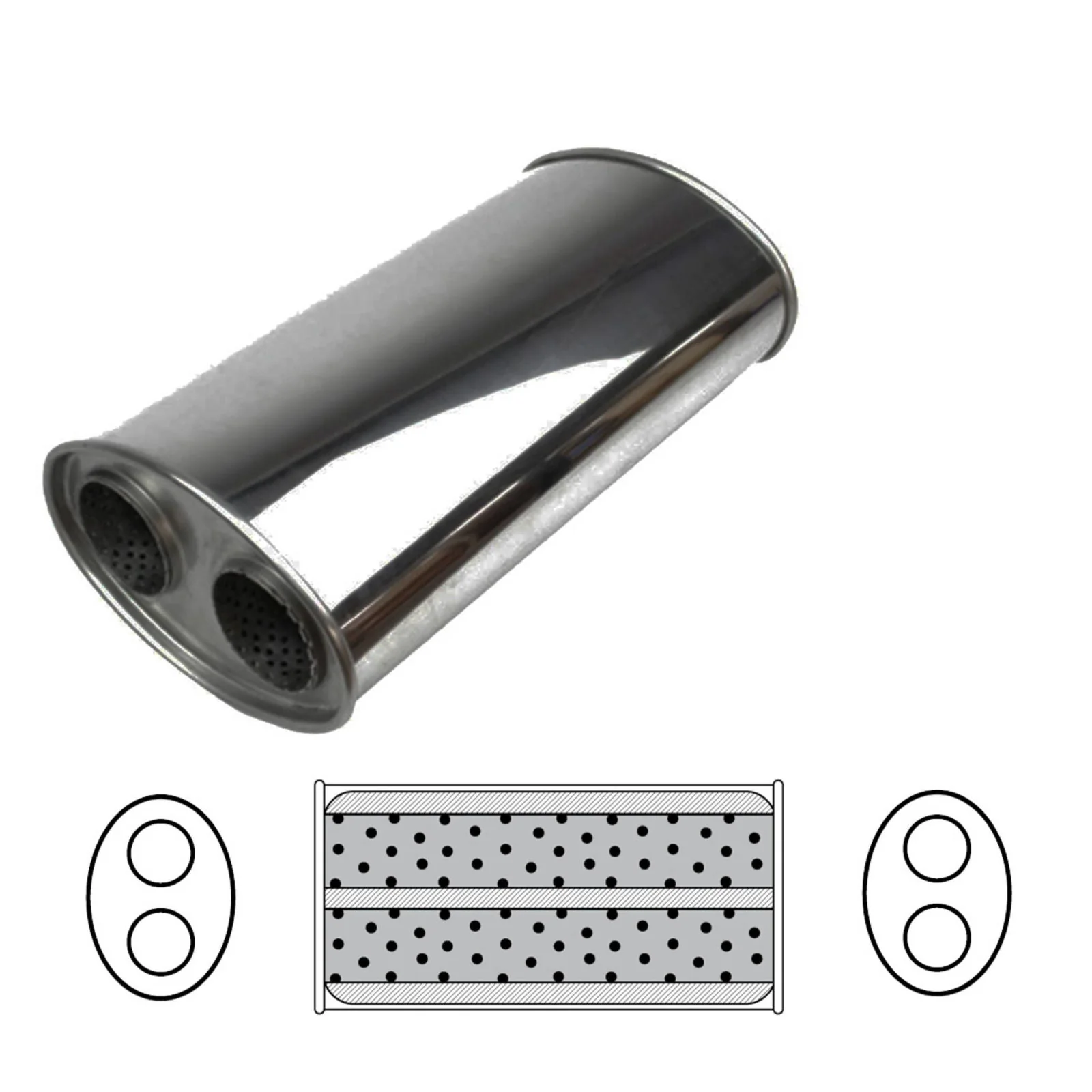 REDBACK | Twin 3" In / Twin 3" Out Megaflow Sports Muffler 8"x5" Oval 14" Long | D834GPX