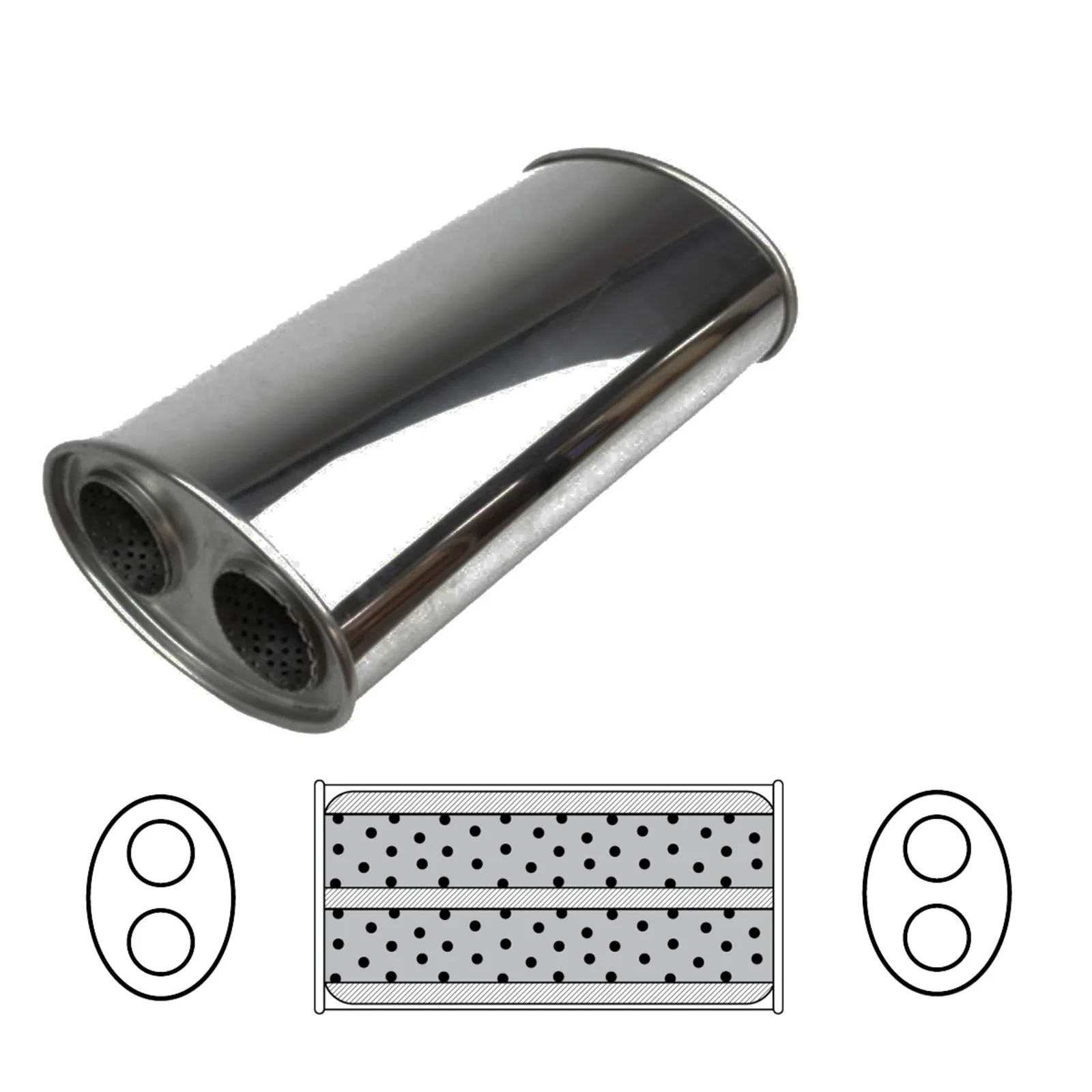 Redback - 3" Universal Muffler Twin In/Twin Out 14"x8"x5" Oval Aluminised Steel
