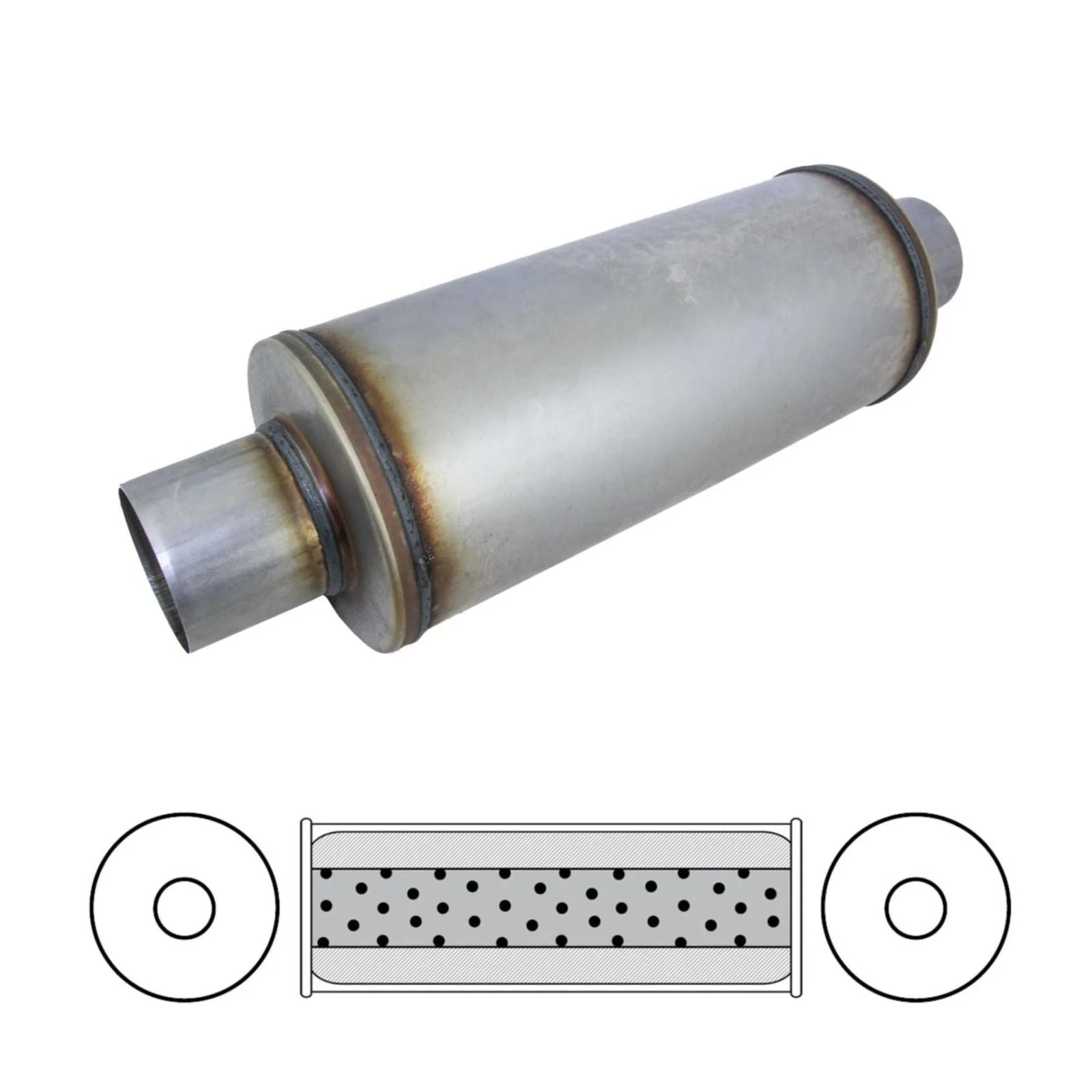 REDBACK | 4" ID Megaflow Performance Muffler 6" Round 14" Long 409 Stainless | STR8222-409