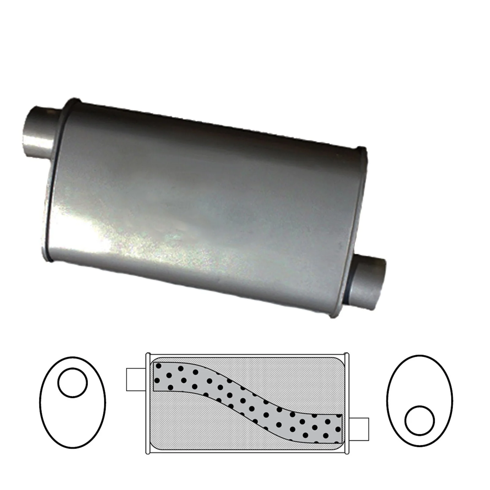 Redback - 2.25" Megaflow Universal Muffler Offset/Offset 14"x10"x4" Oval Aluminised Steel