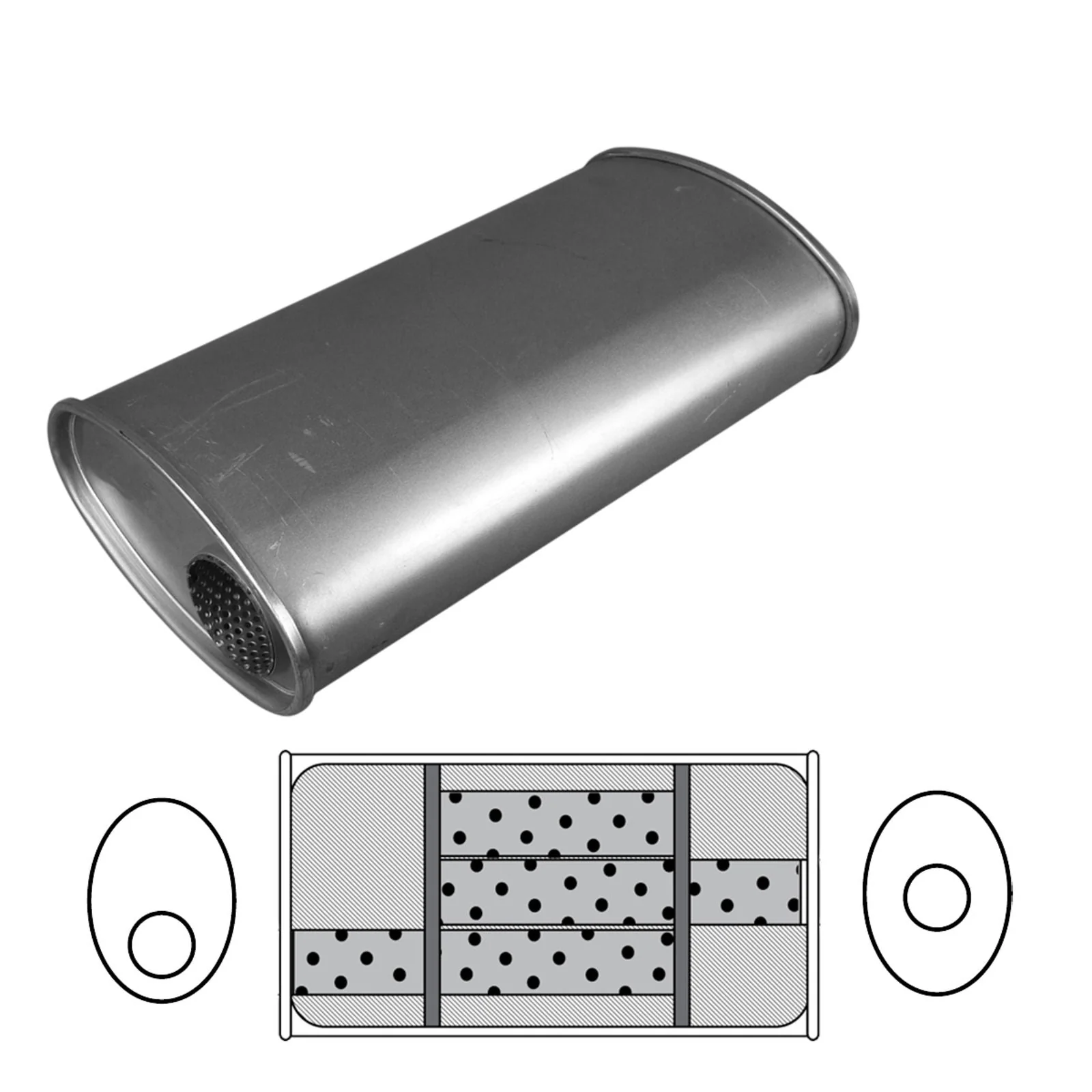 Redback - 2.25" Universal Muffler Offset/Centre 20x11x6 Oval Aluminised