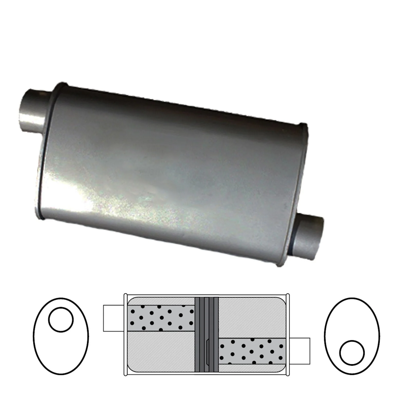 Redback - 2" Universal Muffler Offset/Offset 16"x8"x4" Oval Aluminised
