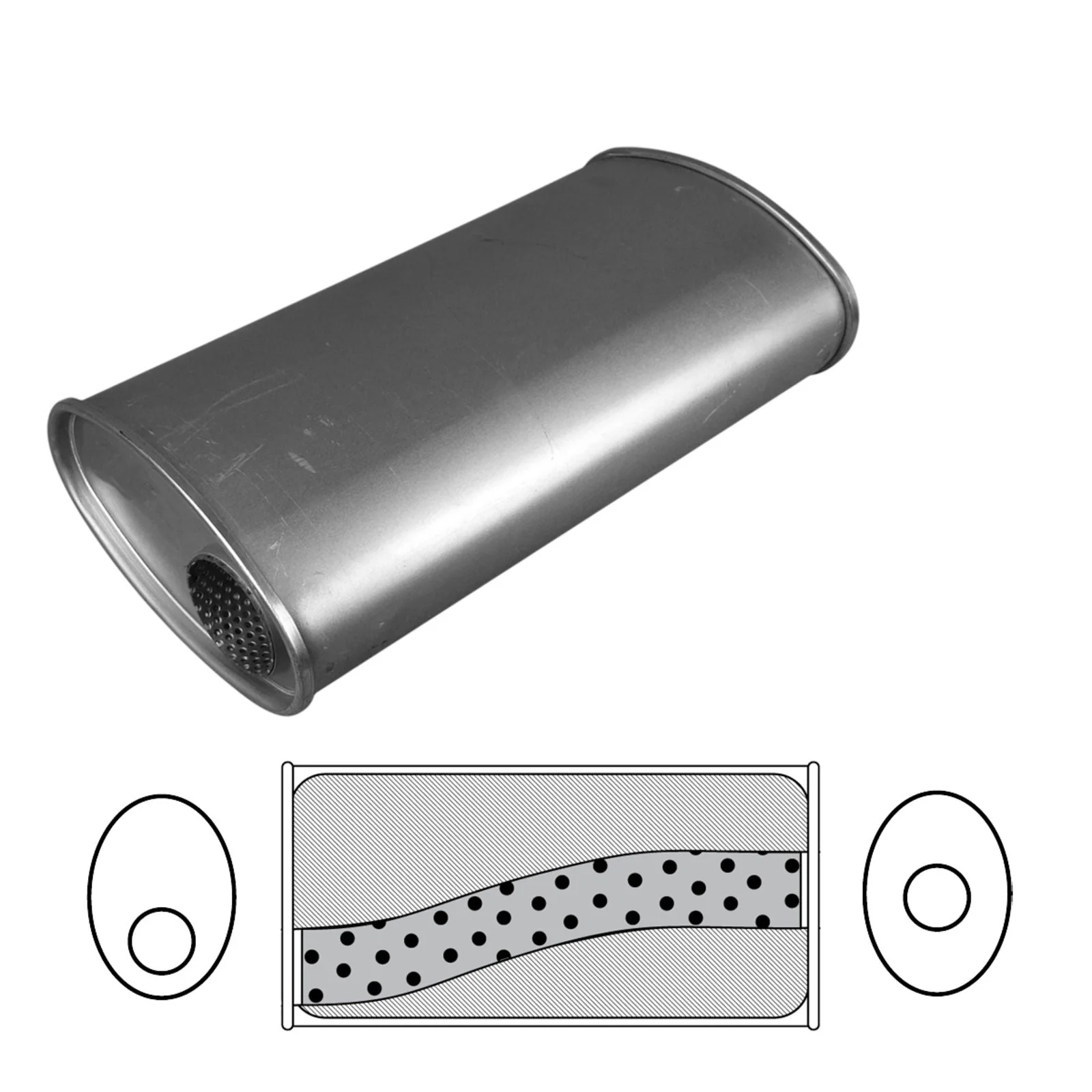 Redback Universal Muffler - 8" X 4" Oval - 14" Long O/C 2 1/2" Glass Packed Meg…