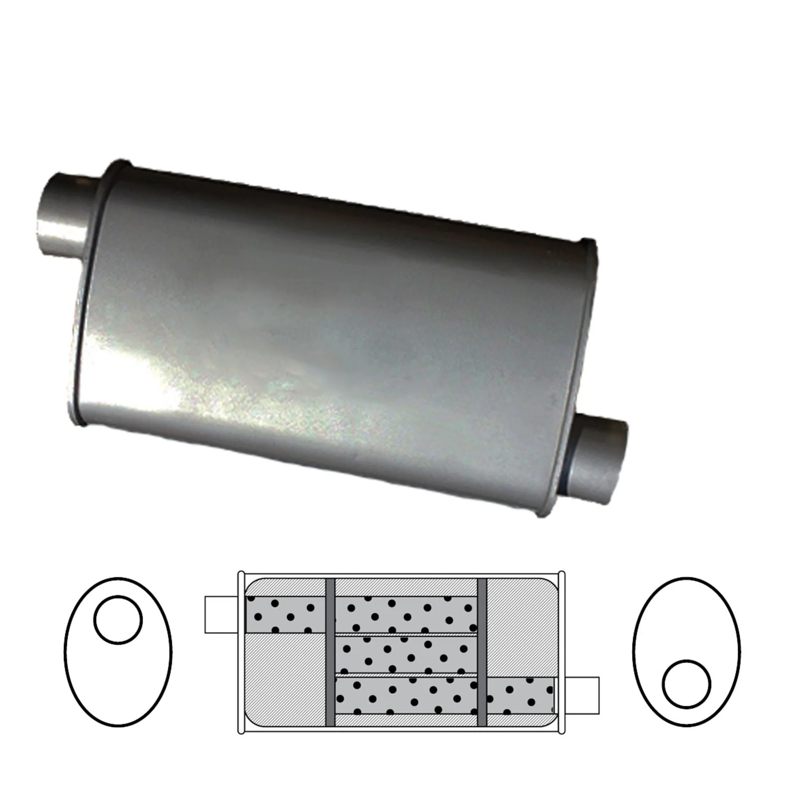 Redback - 1.75" Universal Muffler Offset/Offset 406x203x101mm Oval Aluminised