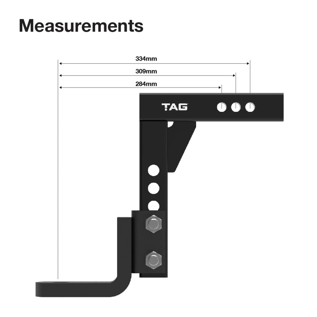 TAG | Adjustable Heavy Duty Tow Ball Mount 90° Face | Universal 50mm Square Hitch 310mm Drop | UNTTBM10 - Image 3