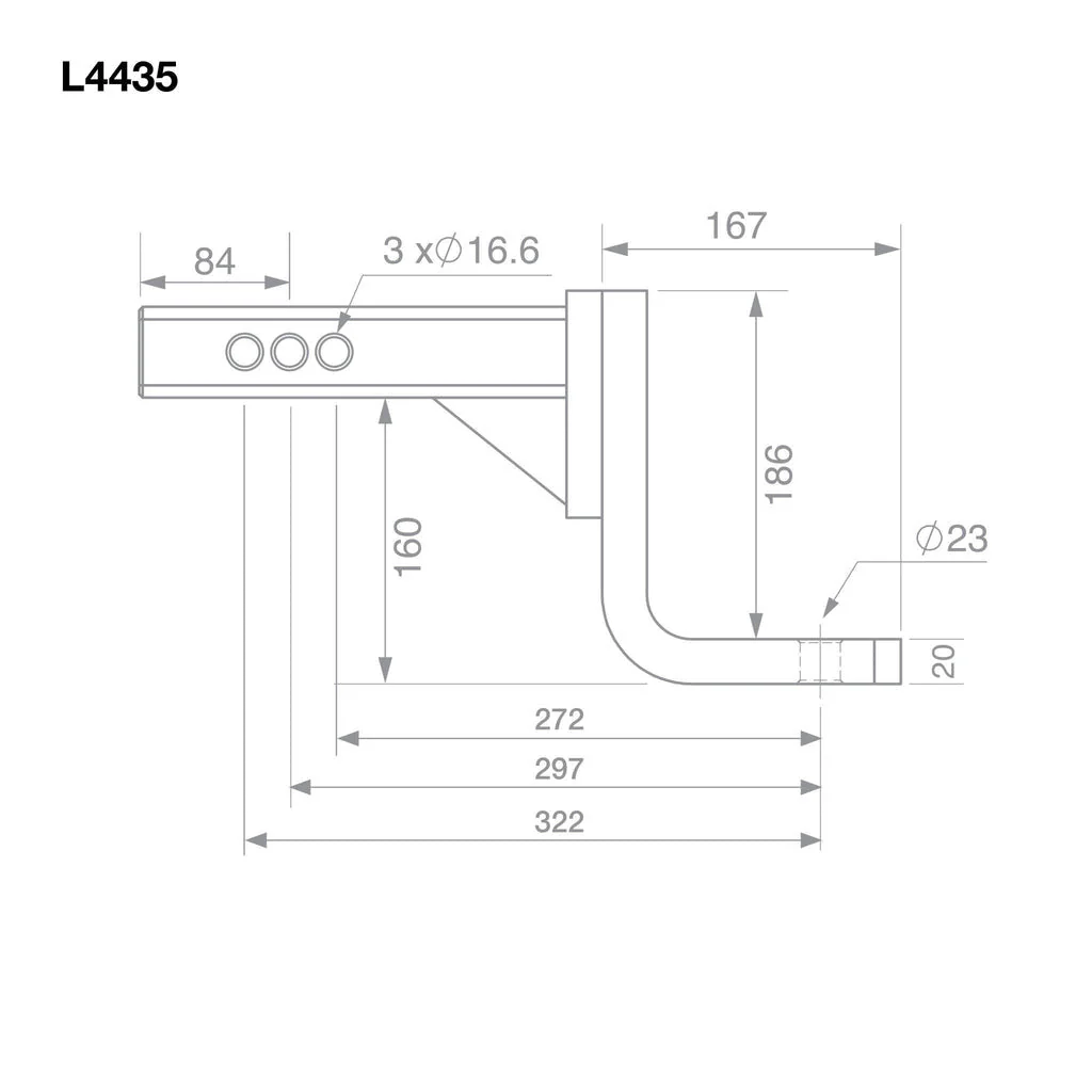 TAG | Adjustable Heavy Duty Tow Ball Mount 90° Face | Universal 50mm Square Hitch 297mm Long | L4435 - Image 2