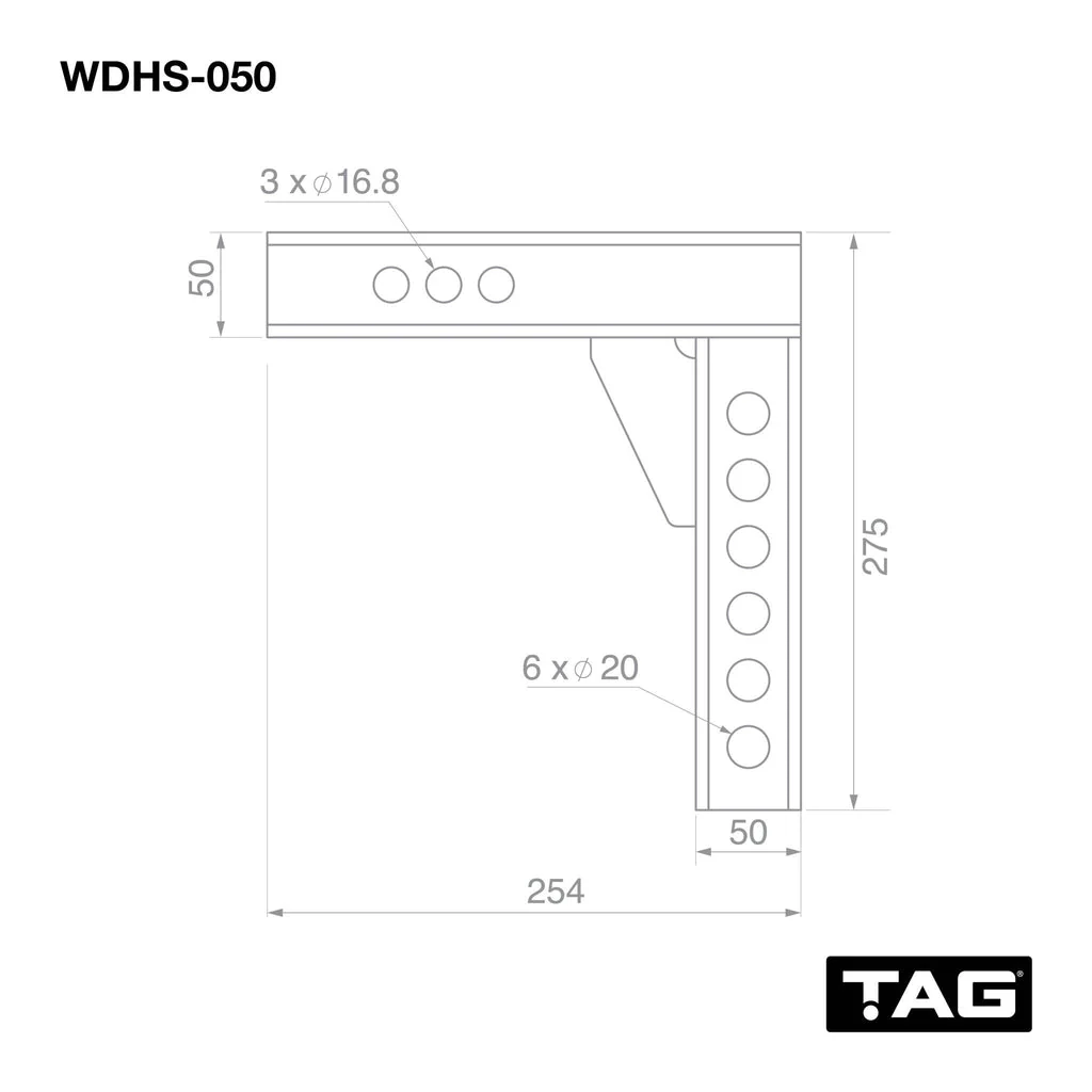 TAG | Adjustable Weight Distribution Shank 50mm Drop 4.5T | WDHS-050 - Image 3