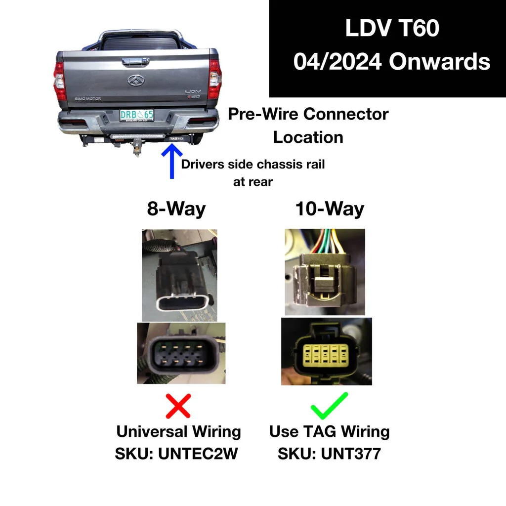 TAG | Heavy Duty Towbar & Direct Fit Wiring Kit | LDV T60 T60 Max SK8C Ute Megatub 2024–On | T7P702-K202 - Image 2