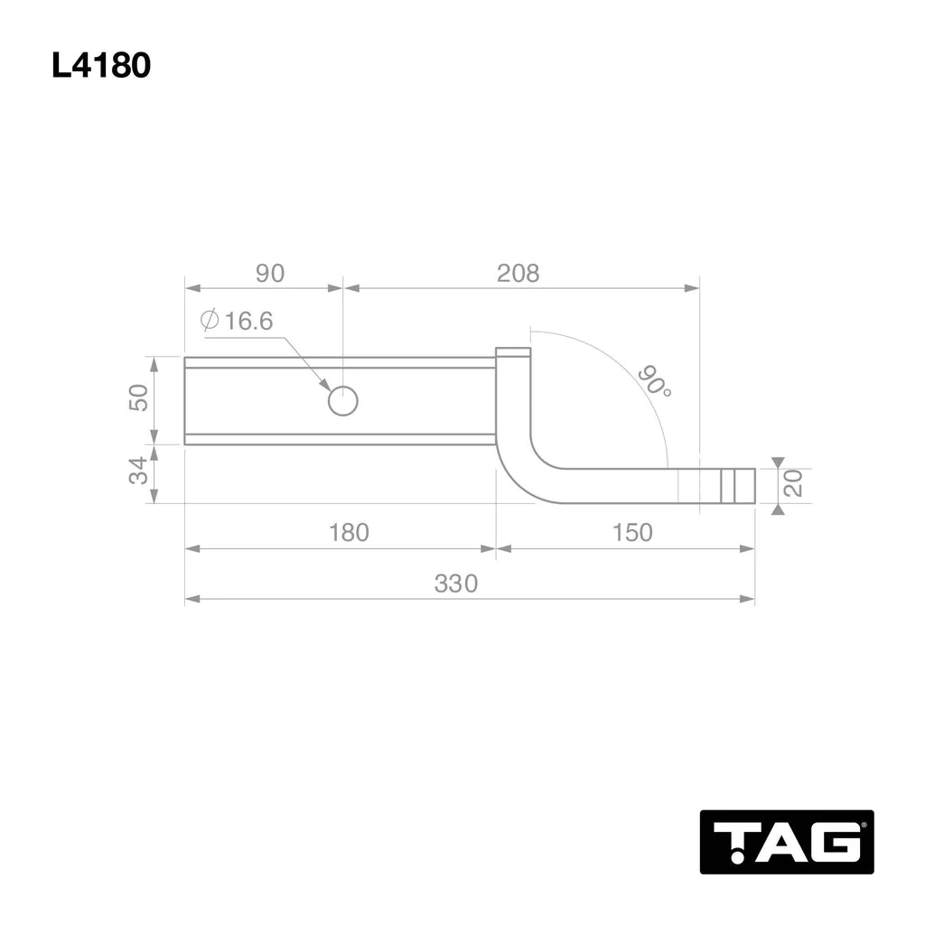 TAG | Tow Ball Mount 50mm Square Hitch | 208mm Long 40mm Drop 2500kg GTW | L4180 - Image 3