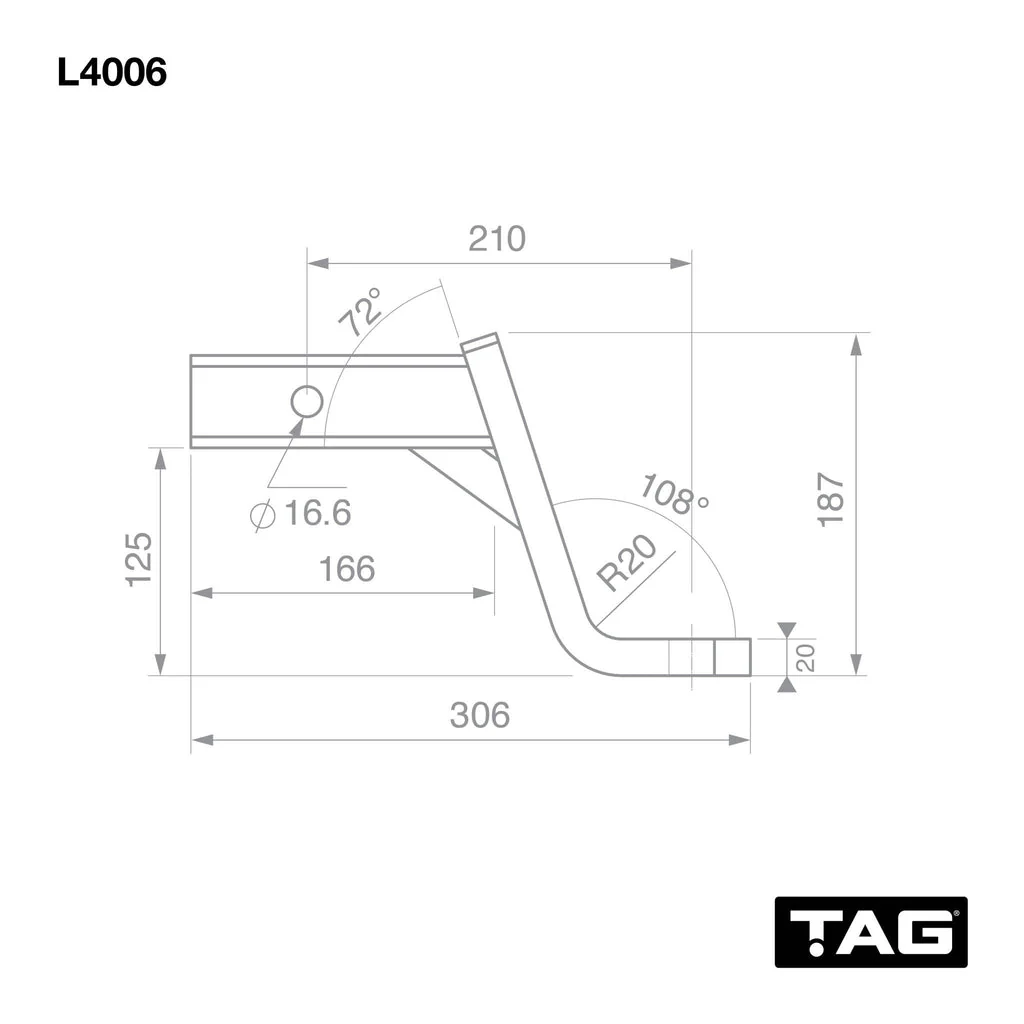 TAG | Heavy Duty Tow Ball Mount | 210mm Long 130mm Drop 50mm Square Hitch | L4006 - Image 3