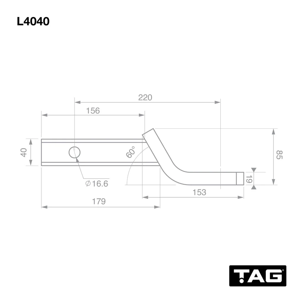 TAG | Medium Duty Tow Ball Mount | 220mm Long 0mm Drop 40mm Square Hitch | L4040 - Image 3