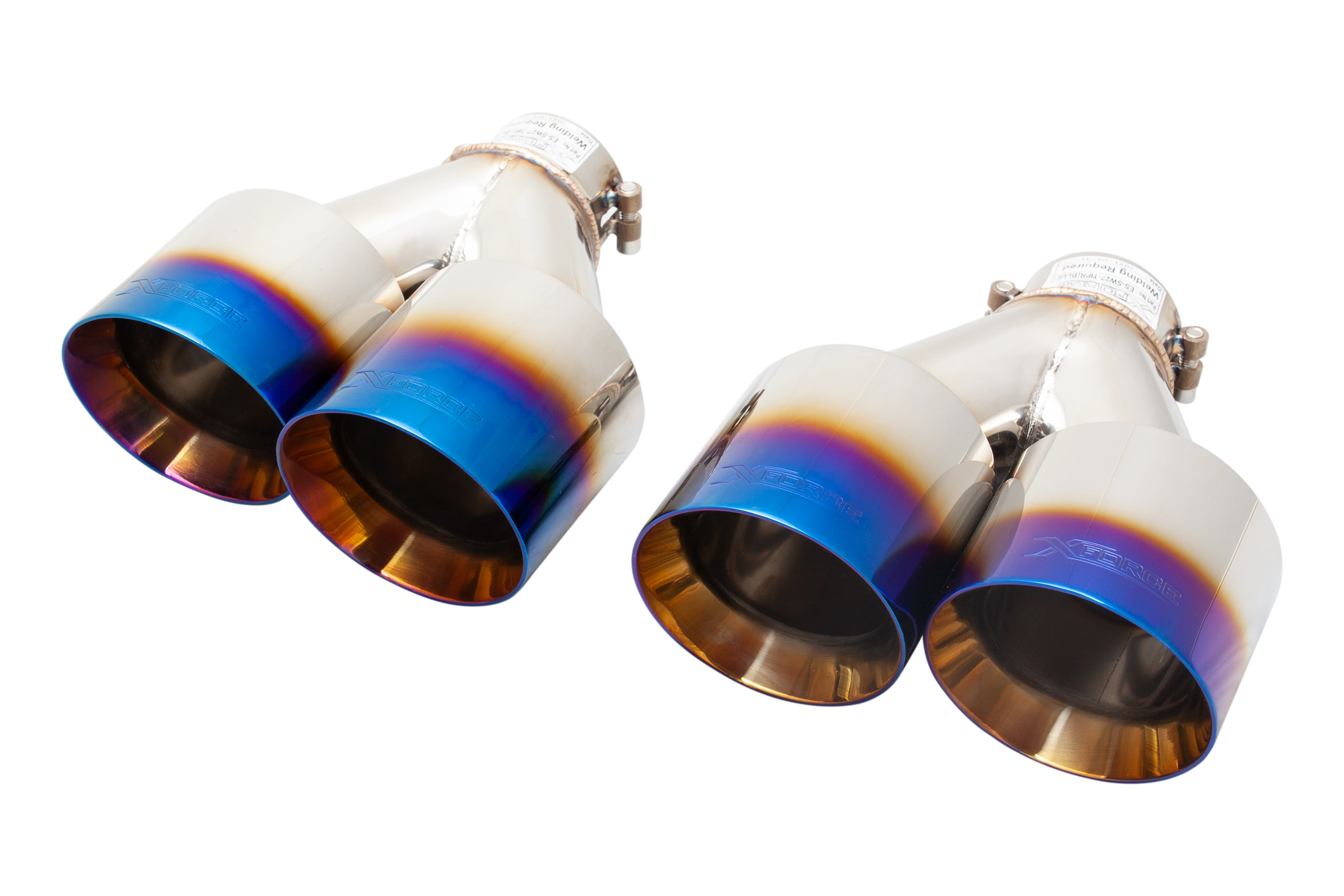 XForce | Burnt Blue Quad 4" Exhaust Tips | Subaru WRX STI Sedan 2011–2023 | ES-SW27-BLUETIPS