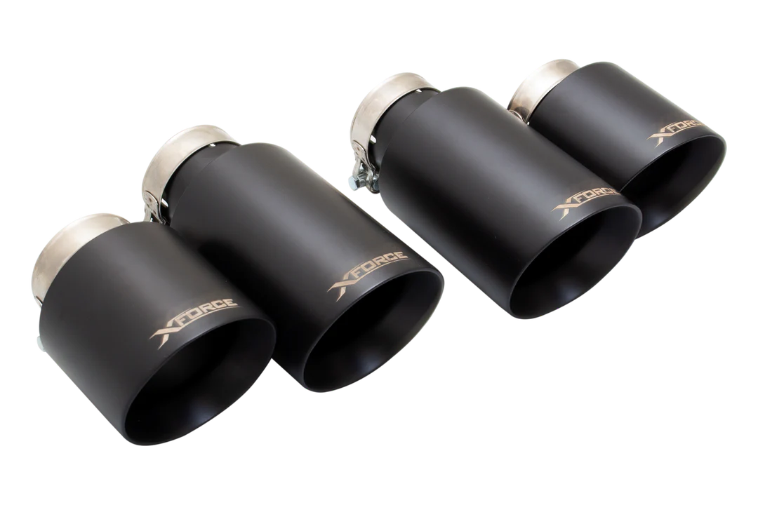 XForce | 4" Matte Black Quad Exhaust Tip Kit | Audi S3 8V & VW Golf R 2013–On | ES-VW09-BLACKTIPS